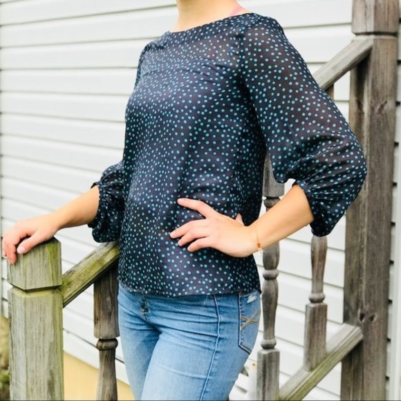 3/$20 ANN TAYLOR Polka Dot Sheer 3/4 Sleeve Blouse - Picture 2 of 8